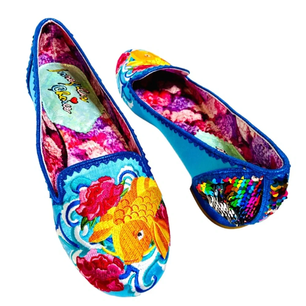 Irregular Choice Womens Pescado Oro NEW Sequin Flats 11 42 Rainbow Pride Fish - Picture 11 of 16